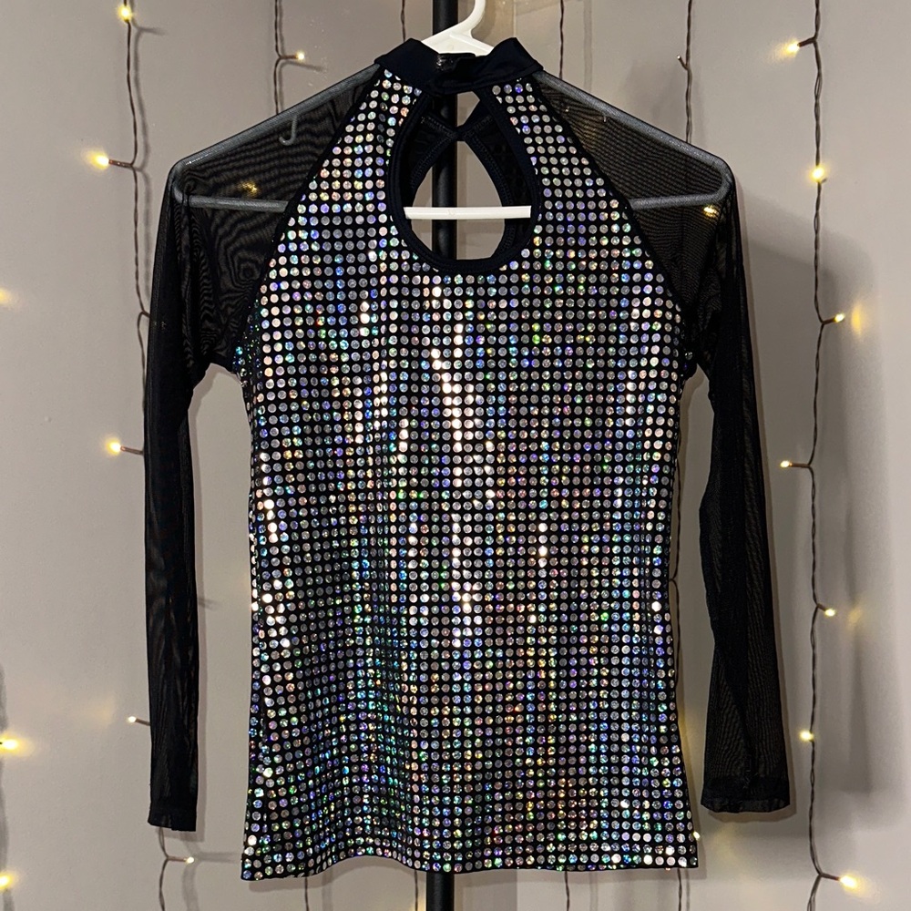 Source Unknown Black And Silver Sequin Blouse - image 2